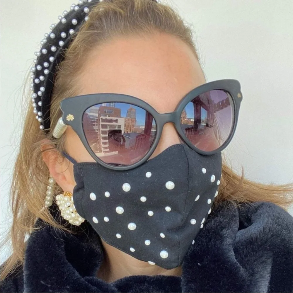Lele Sadoughi Pearl Studded Black Face Mask